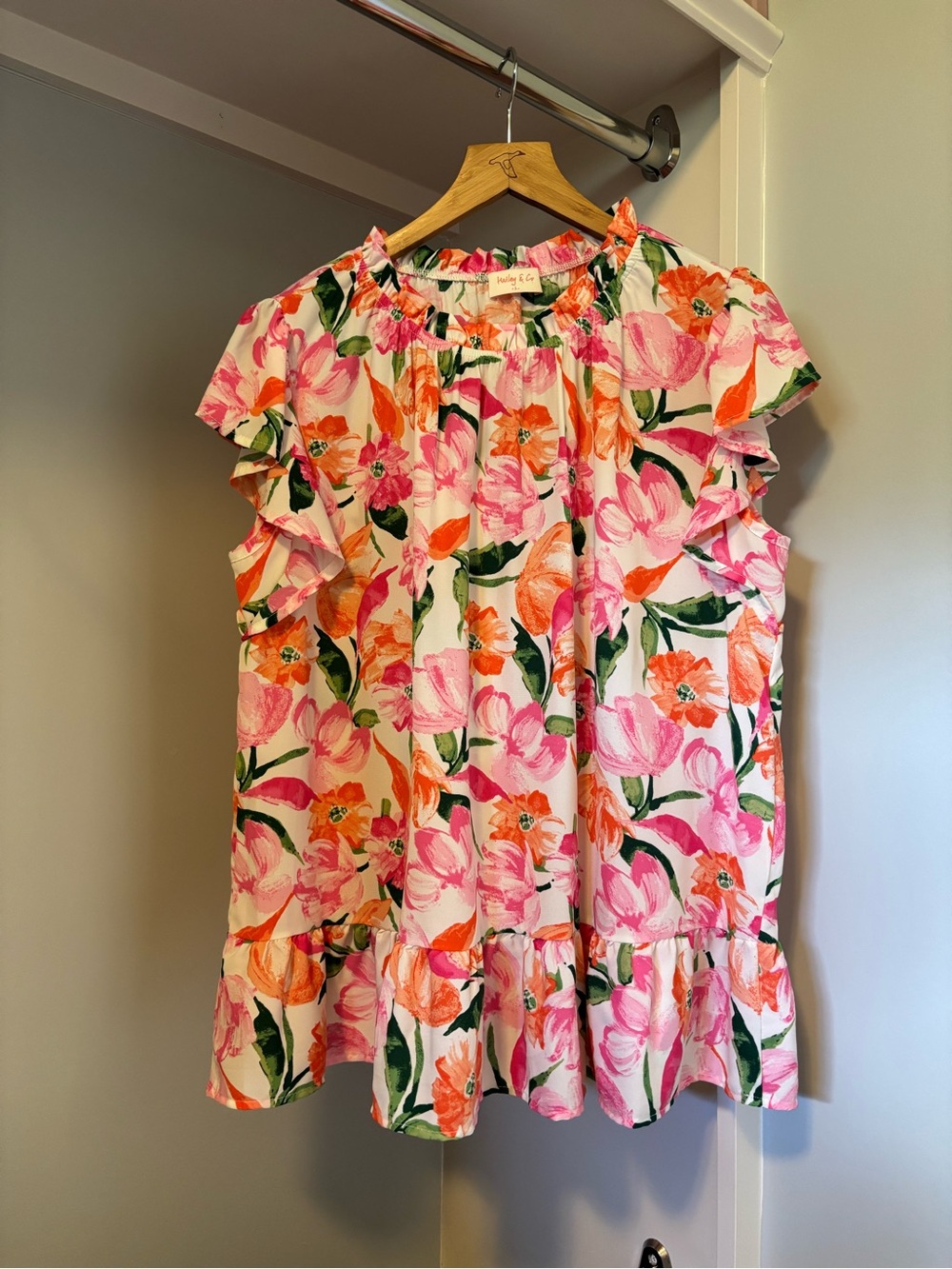 Hailey & Co. Pink & Orange Floral Ruffle Sleeve Blouse